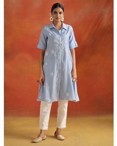 Mirror Work Viscose Chanderi A-line Kurta-1A24KRTAR007-BLUE