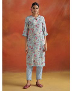 Floral Printed Straight Kurta With Pants-1C24KPNTR001-BLUE