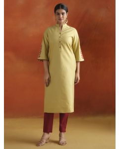 Chanderi Kantha Embroidered Straight Kurta-1B24KRTAR0015-GREEN