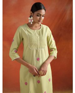 Embroidered Viscose Chanderi Festive Kurta Set-1A24KPNTR005-LIME GREEN