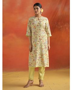 Floral Printed Straight Kurta With Pants-1C24KPNTR001-LIME GREEN