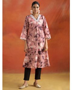 Floral Printed A-line Kurta-1C23KRTAR0044-PEACH