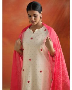 Chanderi Jacquard Festive Kurta Set With Dupatta-1B24KPTDR0014-WHITE