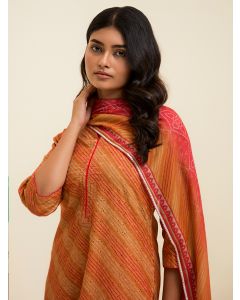 Orange Schiffli Embroidered Leheriya Festive Suit Set