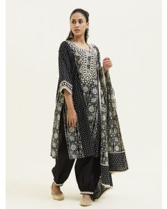 Black Handblock Printed Black Embroidered Pakistani Suit Set