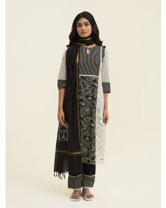 Black Handblock Printed Buddha Embroidered Suit Set