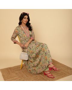 Green Color Mirror Embroidered Festive Kurta Set