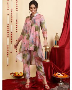 Pink Printed Muslin Shirt With Palazzo Co-ord Set 