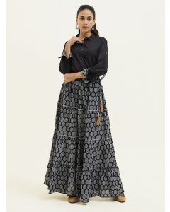 Black Handblock Printed Cotton Skirt