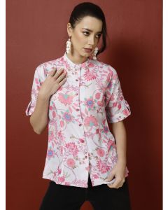 Light Grey Ethnic Printed Princess Cut Formal Top