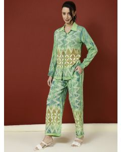 Green Hand Tie -Dye Bagru Printed Office Co-ord Set 