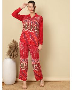 Red Hand Tie -Dye Bagru Printed Office Co-ord Set 