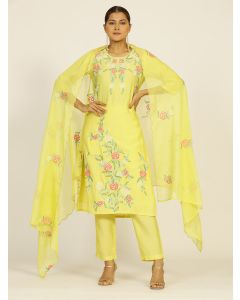 Lime Green Resham Embroidered Chanderi Festive Suit Set