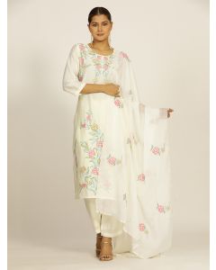 Off-White Resham Embroidered Chanderi Festive Suit Set