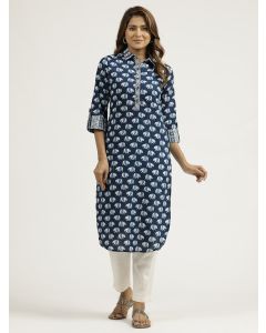 Animal Print Indigo Blue Pakistani Kurta