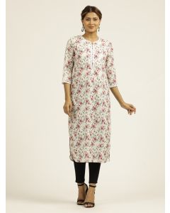 Light Yellow Floral Printed Straight Kurta