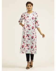 Magenta Floral Printed Straight Kurta