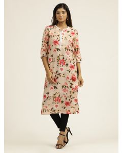 Peach Floral Printed Straight Kurta