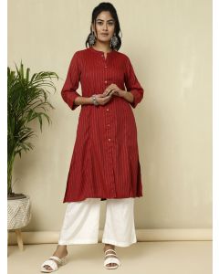 Maroon Self Design A-line Kurta 