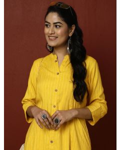 Yellow Self Design A-line Kurta 
