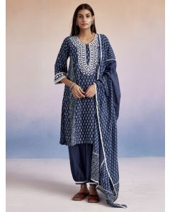 Indigo Printed Pakistani Kurta Set With Dupatta
