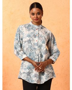 Floral Printed A-Line Pure Cotton Kurta-1A25KRTAR001 Grey