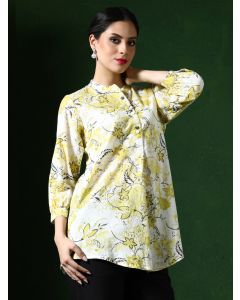 Floral Printed A-Line Pure Cotton Kurta-1A25KRTAR001 Yellow