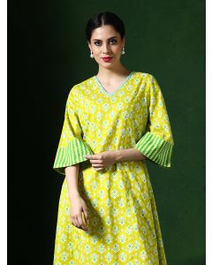 Floral Embroidered A-Line Pure Cotton Kurta-1A25KRTAR004 Lime Green