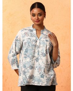 Floral Printed A-Line Pure Cotton Top-1A25TOPSR001 Grey