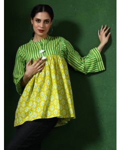 Floral Printed A-Line Pure Cotton Top-1A25TOPSR002 Lime Green