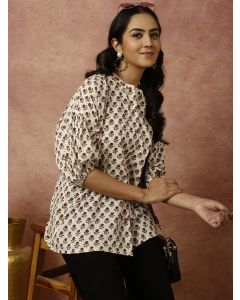 Ethnic Printed Cotton Lurex Boxy Top 