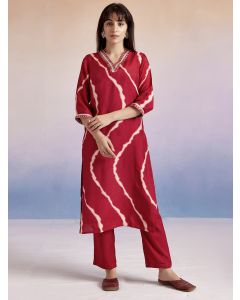 Red Embroidered Leheriya Kurta Set