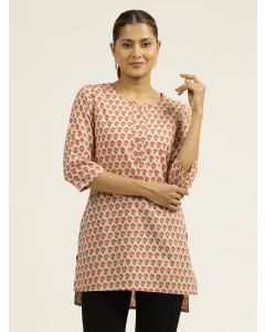 Beige Kantha Cotton Short Kurta