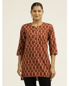 Floral Printed Straight Pure Cotton Kurta-1B24KRTAR0019 RUST