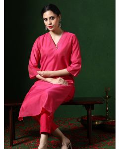 Solid Embroidered Straight Chanderi Silk Kurta-1B24KRTAR004 Pink
