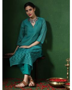 Solid Embroidered Straight Chanderi Silk Kurta-1B24KRTAR004 Sea Green