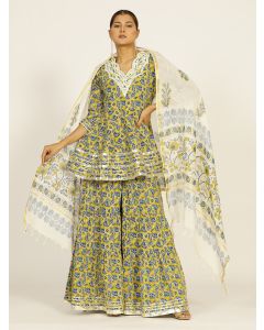 Mustard Handblock Pure Cotton Ethnic Printed Suit Set