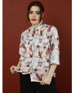 Off-White & Brown Floral Pleated Top 