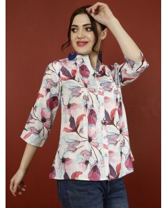 Off-White & Magenta Floral Pleated Top 