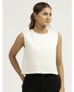 Off-White Pleated Sleeveless Top