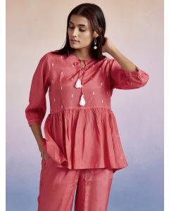 Coral Resham Embroidered Co-ord Set