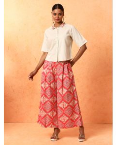 Solid Embroidered A-Line Pure Cotton Top & Palazzos Sets-1B25COORR0013 Coral