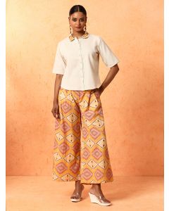 Solid Embroidered A-Line Pure Cotton Top & Palazzos Sets-1B25COORR0013 Yellow