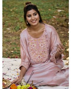 Embroidered Viscose Chanderi Festive Kurta Set-1B25COORR007 Peach