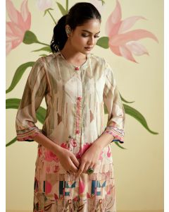 Embroidered Straight Kurta & Trousers Sets-1B25KPLZR003 Beige