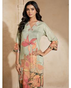 Embroidered Straight Kurta & Trousers Sets-1B25KPLZR004 Green