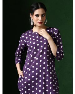 Floral Printed A-Line Pure Cotton Kurta & Palazzos Sets-1B25KPLZR005 Purple