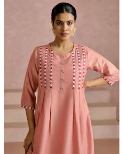Embroidered A-Line Silk Blend Kurta & Trousers Sets-1B25KPLZR006 Pink