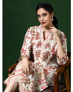 Floral Embroidered A-Line Pure Cotton Kurta & Trousers Sets-1B25KPNTR001 Pink