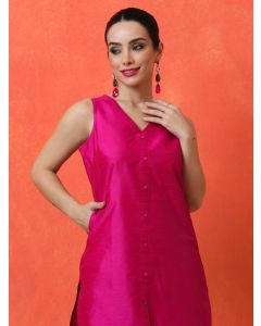 Mirror Work Viscose Chanderi A-line Kurta-1B25KPNTR003 Fuchsia